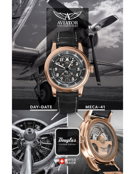 AVIATOR Douglas Jour-date Meca-41 Automatique Montre V.3.36.2.285.4 - 4
