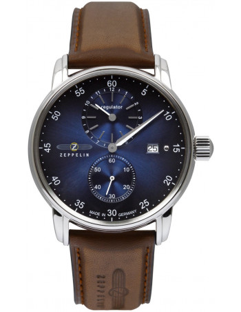 Zeppelin Orologio Automatico New Captain's Line 43mm Gold Skeleton 8664-5, Cassa Acciaio, Quadrante Nero, Cinturino Pelle Marrone